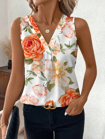 Western Love  Abstract Stripe Print Rolled-Up Short Sleeves Round Neckline Relaxed Fit Top For Women & Girls
