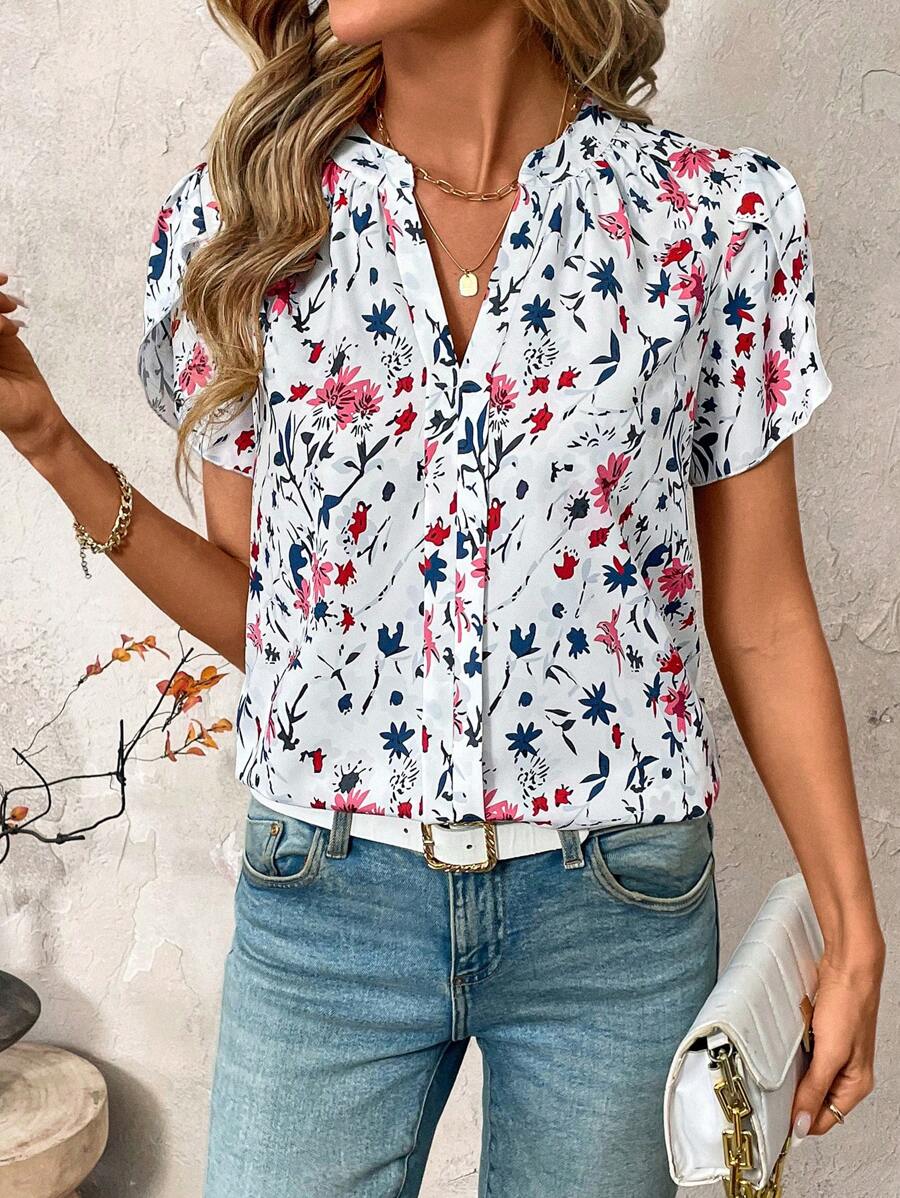 WesternLove Women's  Soft Fabric Abstract Stripe Print Rolled-Up Fit Top