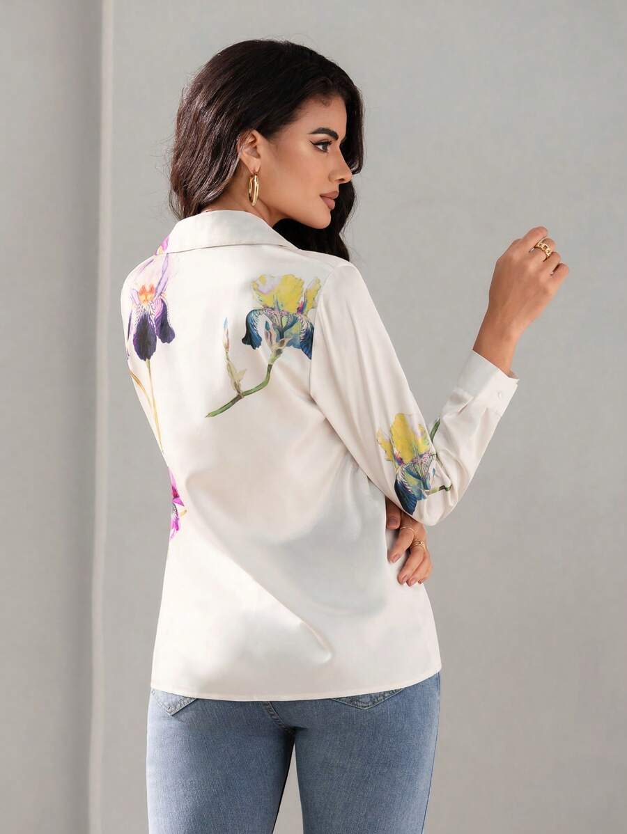 WesternLove Floral Print Twist Front Shirt