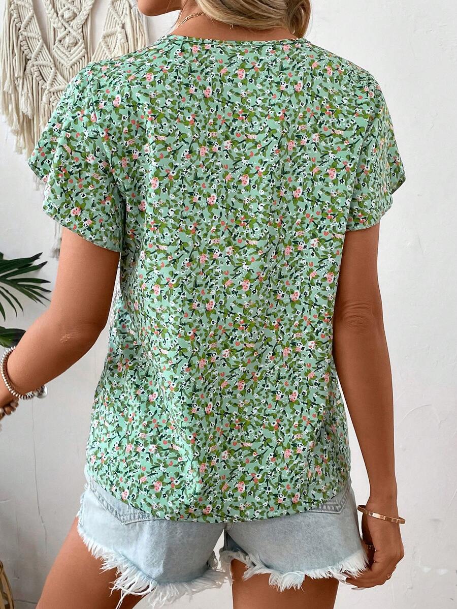 Western Love Print Rolled-Up Short Sleeves Round Neckline Relaxed Fit Top For Women & Girls